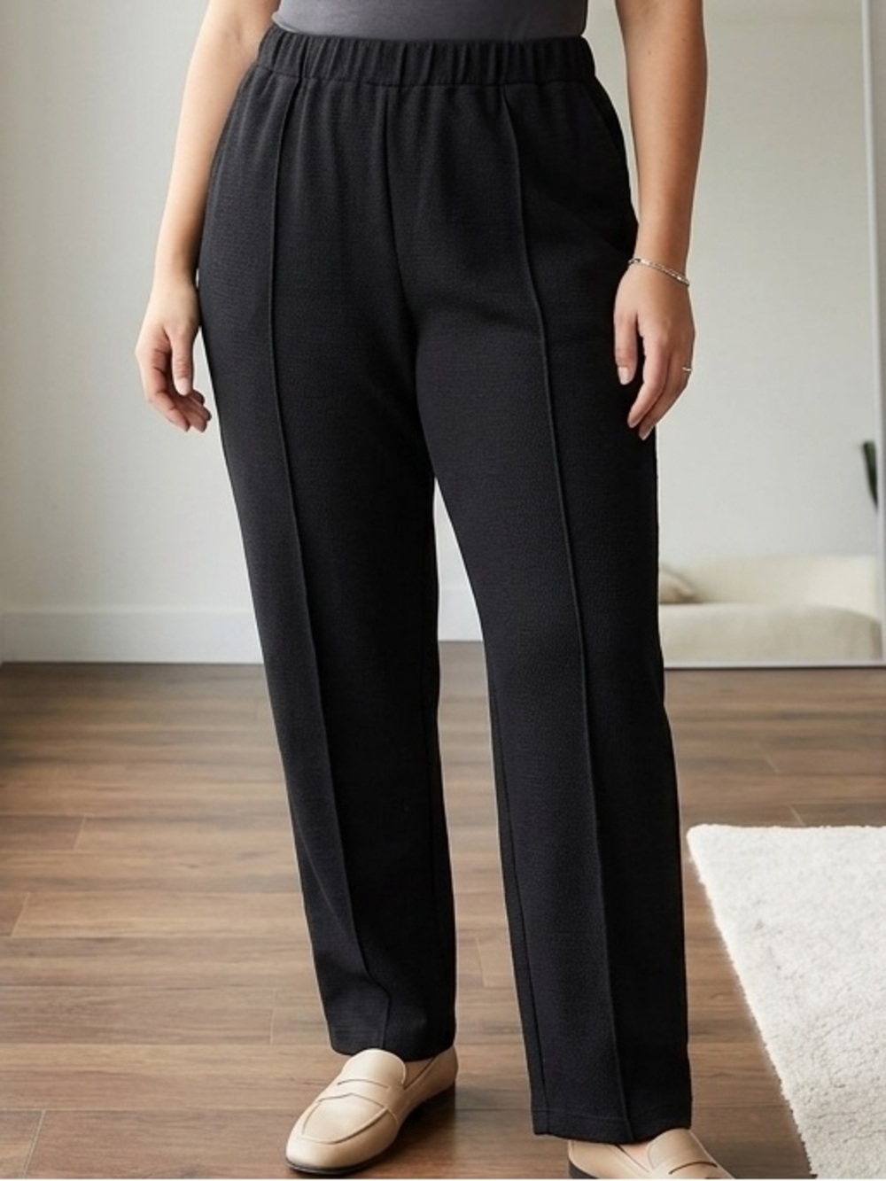 Anthropologie Black Pull-On Straight-Leg Trousers Size XL Viscose & Poliéster